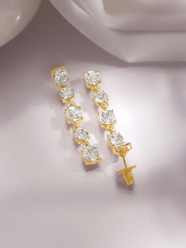 Gold Plated Geometric design Crystal Drop Earrings
