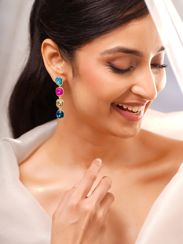 Gold Plated Multicolor Crystal Dangler Earrings