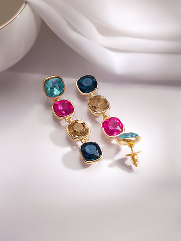 Gold Plated Multicolor Crystal Dangler Earrings