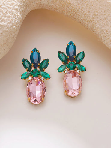 Gold Plated Pineapple Crystal Cluster Earrings