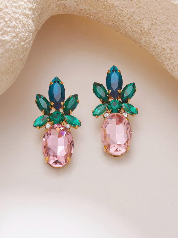 Gold Plated Pineapple Crystal Cluster Earrings