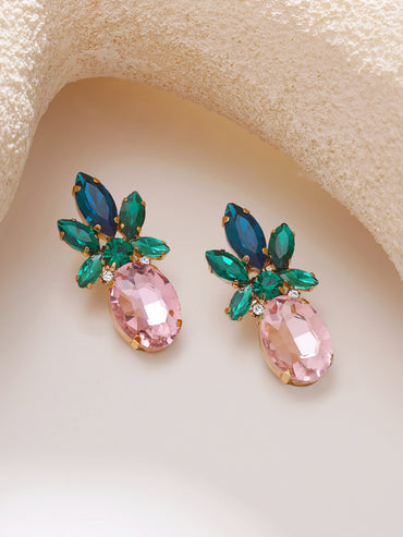Gold Plated Pineapple Crystal Cluster Earrings