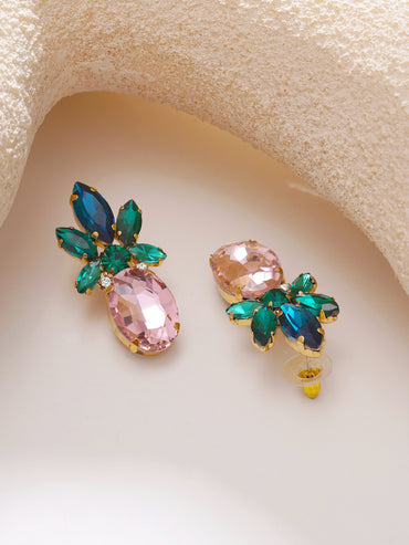 Gold Plated Pineapple Crystal Cluster Earrings
