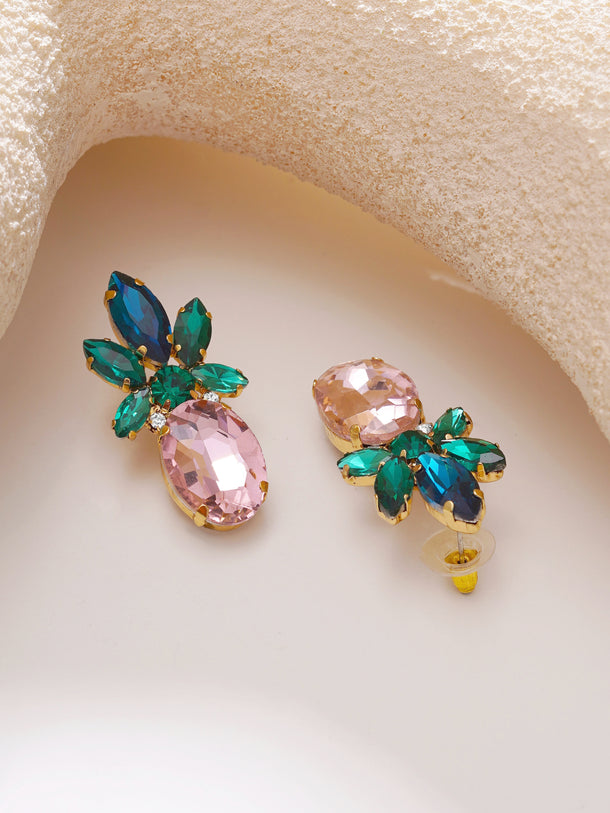 Gold Plated Pineapple Crystal Cluster Earrings
