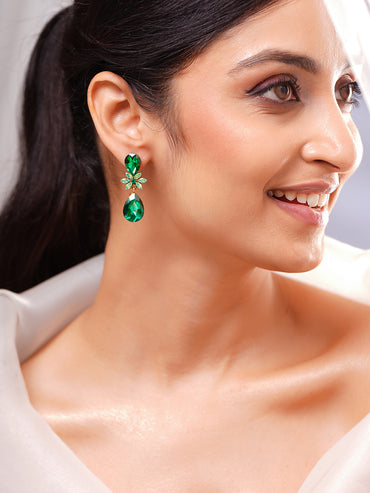 Gold Plated Bloom Crystal Teardrop Earrings