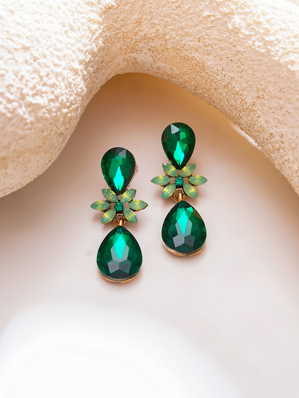 Gold Plated Bloom Crystal Teardrop Earrings