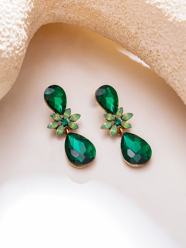 Gold Plated Bloom Crystal Teardrop Earrings