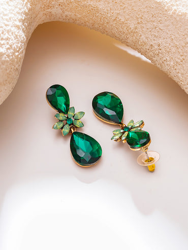 Gold Plated Bloom Crystal Teardrop Earrings
