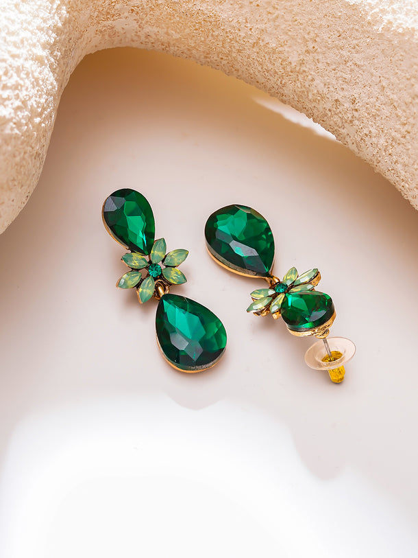 Gold Plated Bloom Crystal Teardrop Earrings
