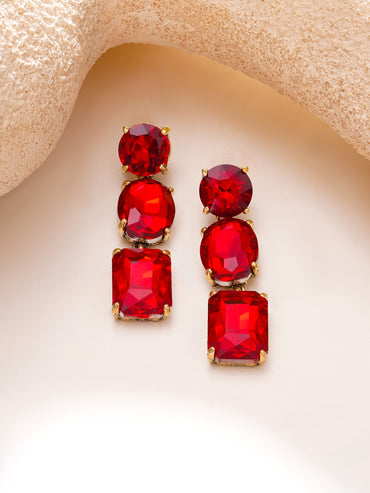 Gold Plated Crimson Muse Triple Crystal Drop Earrings
