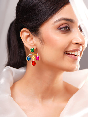 Gold Plated Jewel Carnival Multicolor Crystal Drop Earrings