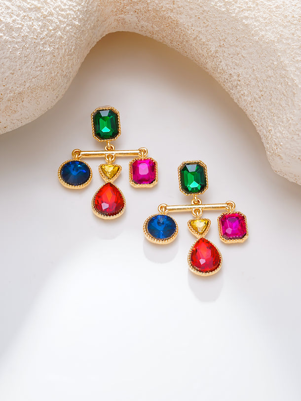 Gold Plated Jewel Carnival Multicolor Crystal Drop Earrings