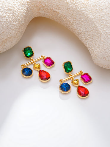Gold Plated Jewel Carnival Multicolor Crystal Drop Earrings