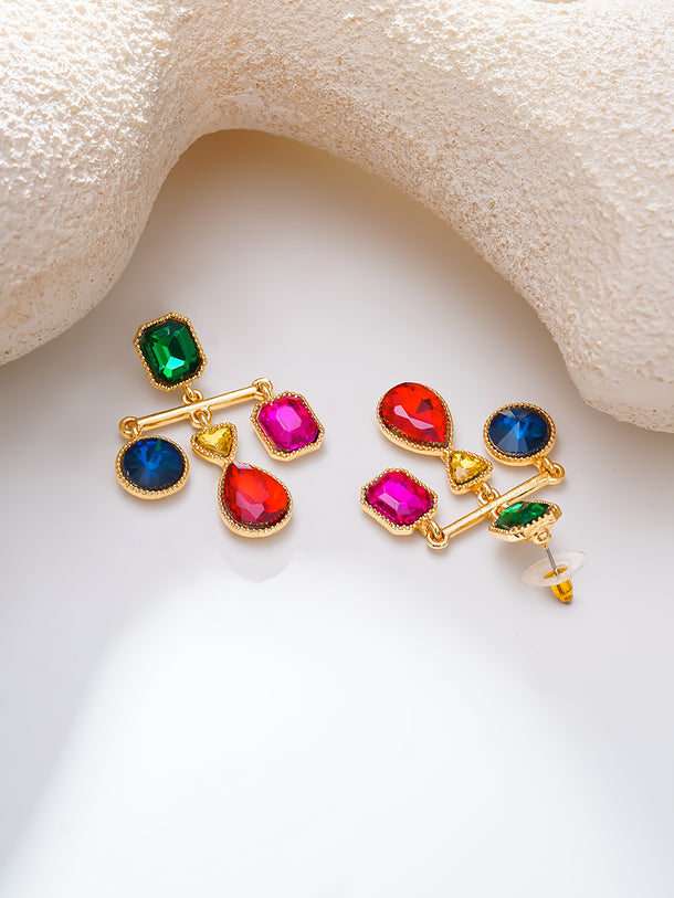 Gold Plated Jewel Carnival Multicolor Crystal Drop Earrings