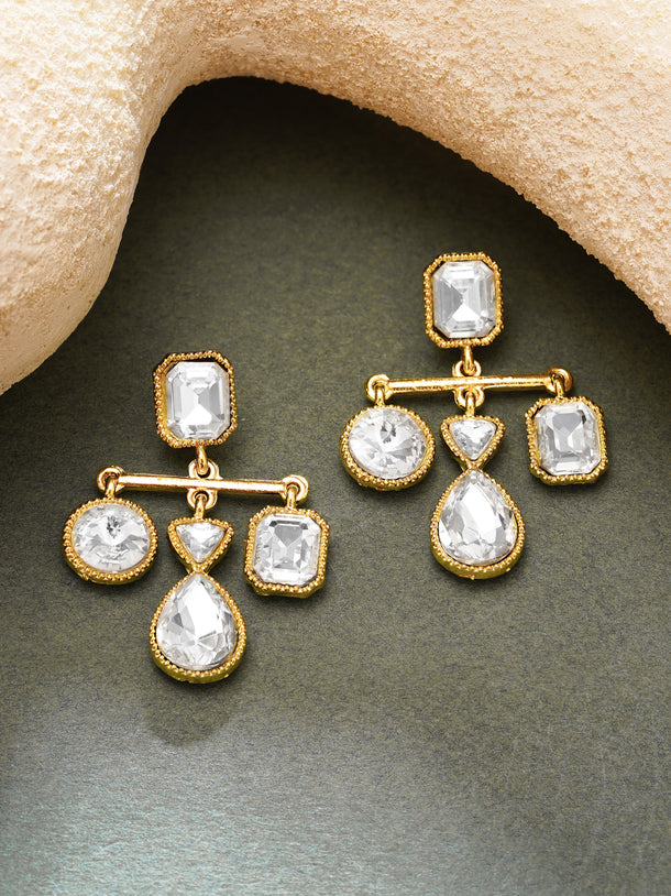 Gold Plated Moonbeam Crystal Balance Drop Earrings
