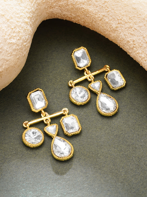 Gold Plated Moonbeam Crystal Balance Drop Earrings