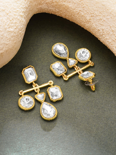 Gold Plated Moonbeam Crystal Balance Drop Earrings
