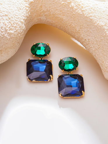 Gold Plated Midnight Peacock Antique Crystal Drop Earrings