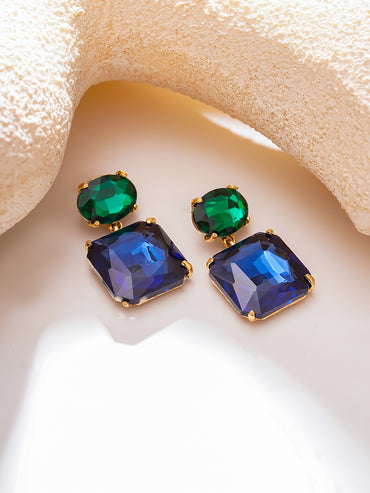 Gold Plated Midnight Peacock Antique Crystal Drop Earrings