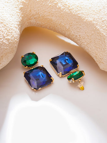 Gold Plated Midnight Peacock Antique Crystal Drop Earrings