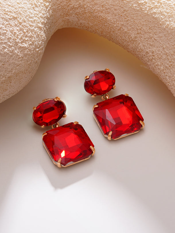 Gold Plated Ruby Rush Antique Red Crystal Drop Earrings