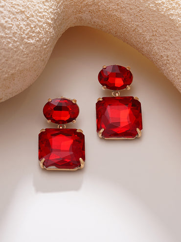 Gold Plated Ruby Rush Antique Red Crystal Drop Earrings