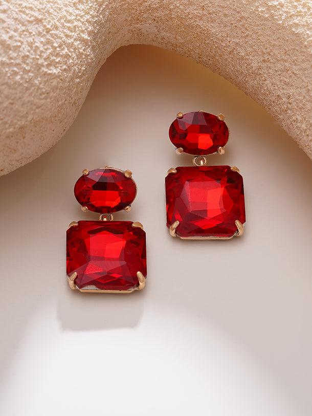 Gold Plated Ruby Rush Antique Red Crystal Drop Earrings