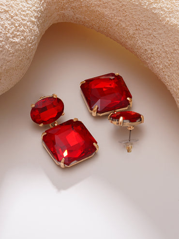 Gold Plated Ruby Rush Antique Red Crystal Drop Earrings