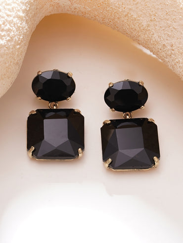 Gold Plated Midnight Noir Antique Black Crystal Drop Earrings