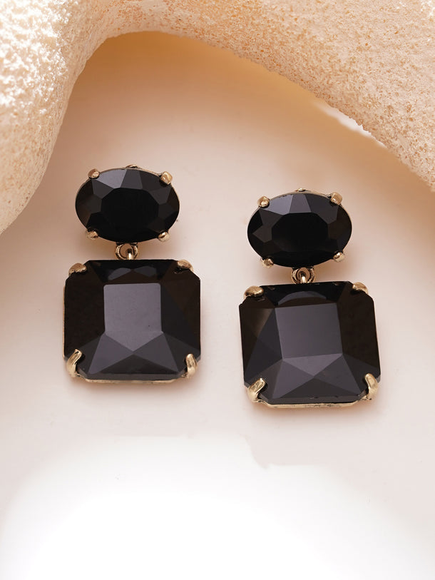 Gold Plated Midnight Noir Antique Black Crystal Drop Earrings