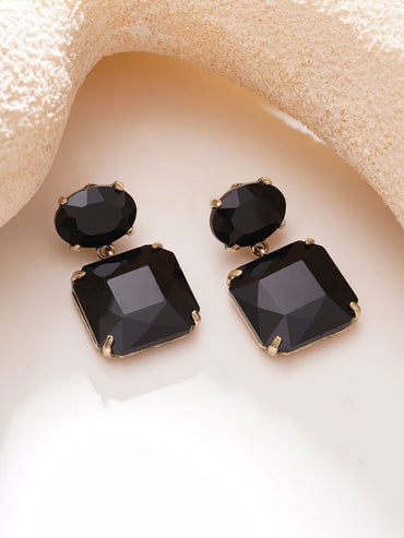 Gold Plated Midnight Noir Antique Black Crystal Drop Earrings