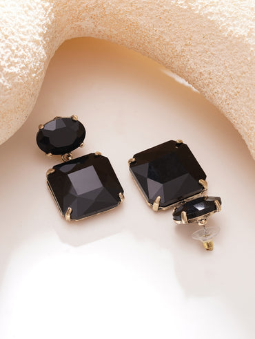 Gold Plated Midnight Noir Antique Black Crystal Drop Earrings