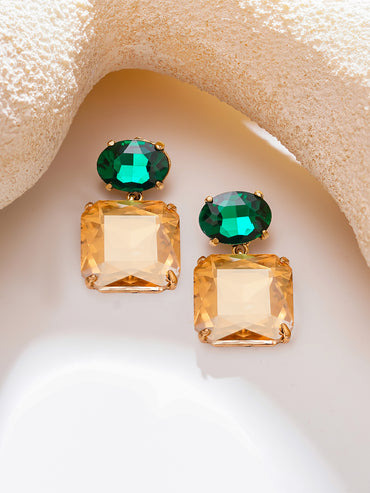 Gold Plated Emerald Sunrise Antique Champagne Crystal Drop Earrings