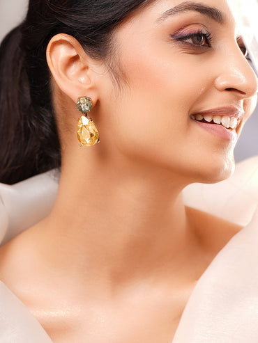 Gold Plated Champagne Toast Antique Crystal Teardrop Earrings