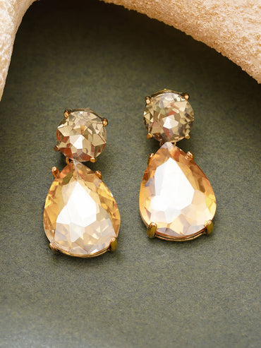 Gold Plated Champagne Toast Antique Crystal Teardrop Earrings