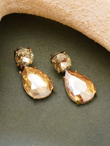 Gold Plated Champagne Toast Antique Crystal Teardrop Earrings
