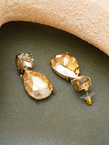 Gold Plated Champagne Toast Antique Crystal Teardrop Earrings