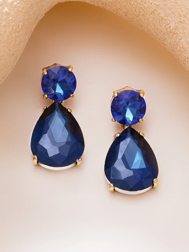 Gold Plated Midnight Sapphire Antique Crystal Teardrop Earrings