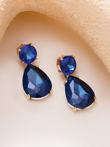 Gold Plated Midnight Sapphire Antique Crystal Teardrop Earrings