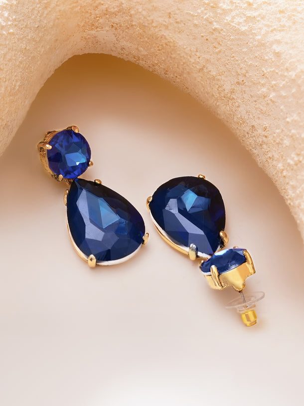 Gold Plated Midnight Sapphire Antique Crystal Teardrop Earrings