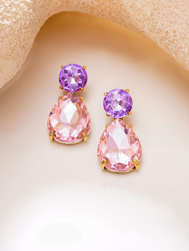 Gold Plated Orchid Blush Antique Crystal Teardrop Earrings