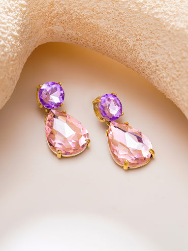 Gold Plated Orchid Blush Antique Crystal Teardrop Earrings