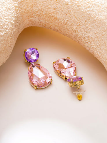 Gold Plated Orchid Blush Antique Crystal Teardrop Earrings