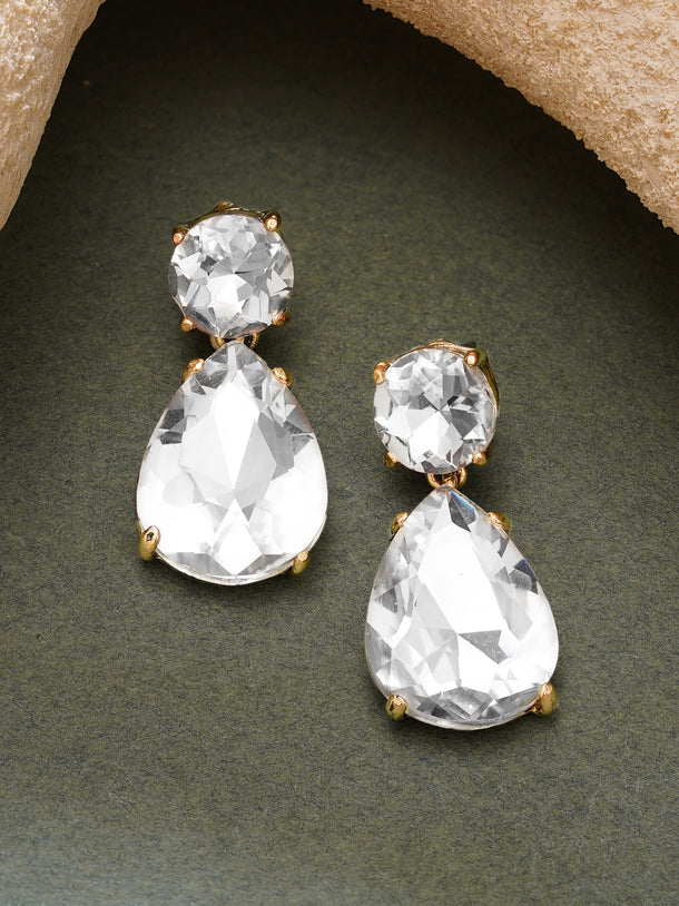Gold Plated Dewdrop Antique Clear Crystal Drop Earrings