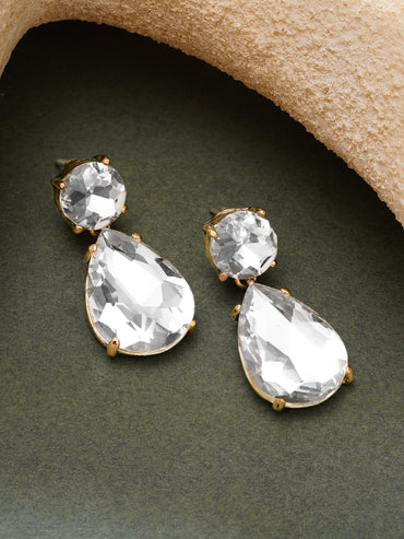 Gold Plated Dewdrop Antique Clear Crystal Drop Earrings