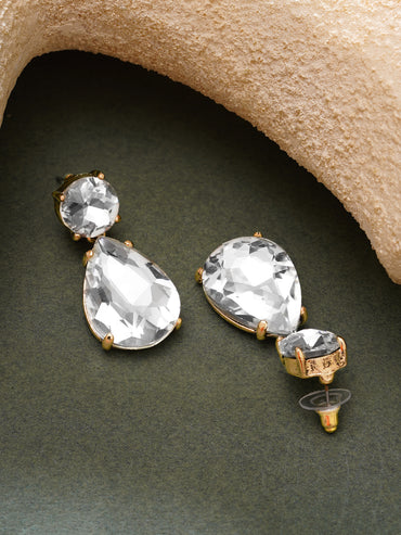 Gold Plated Dewdrop Antique Clear Crystal Drop Earrings