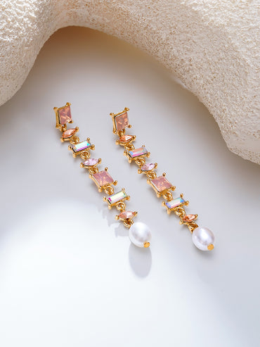 Gold Plated Pearl Whisper Crystal Linear Earrings