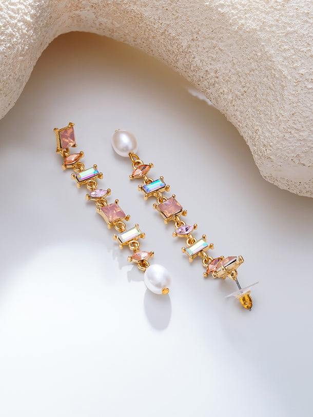 Gold Plated Pearl Whisper Crystal Linear Earrings