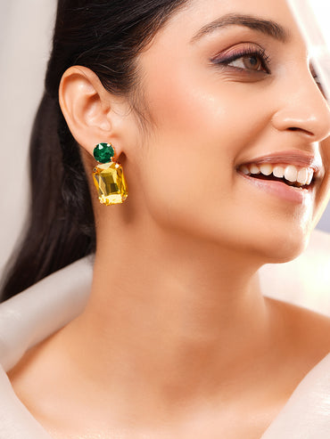 Gold Plated Citrine Emerald Crystal Drop Earrings