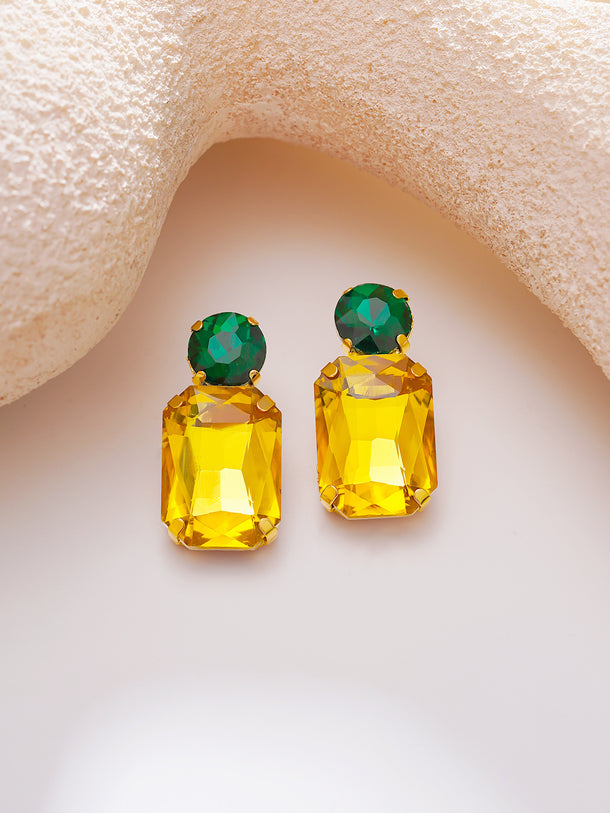 Gold Plated Citrine Emerald Crystal Drop Earrings